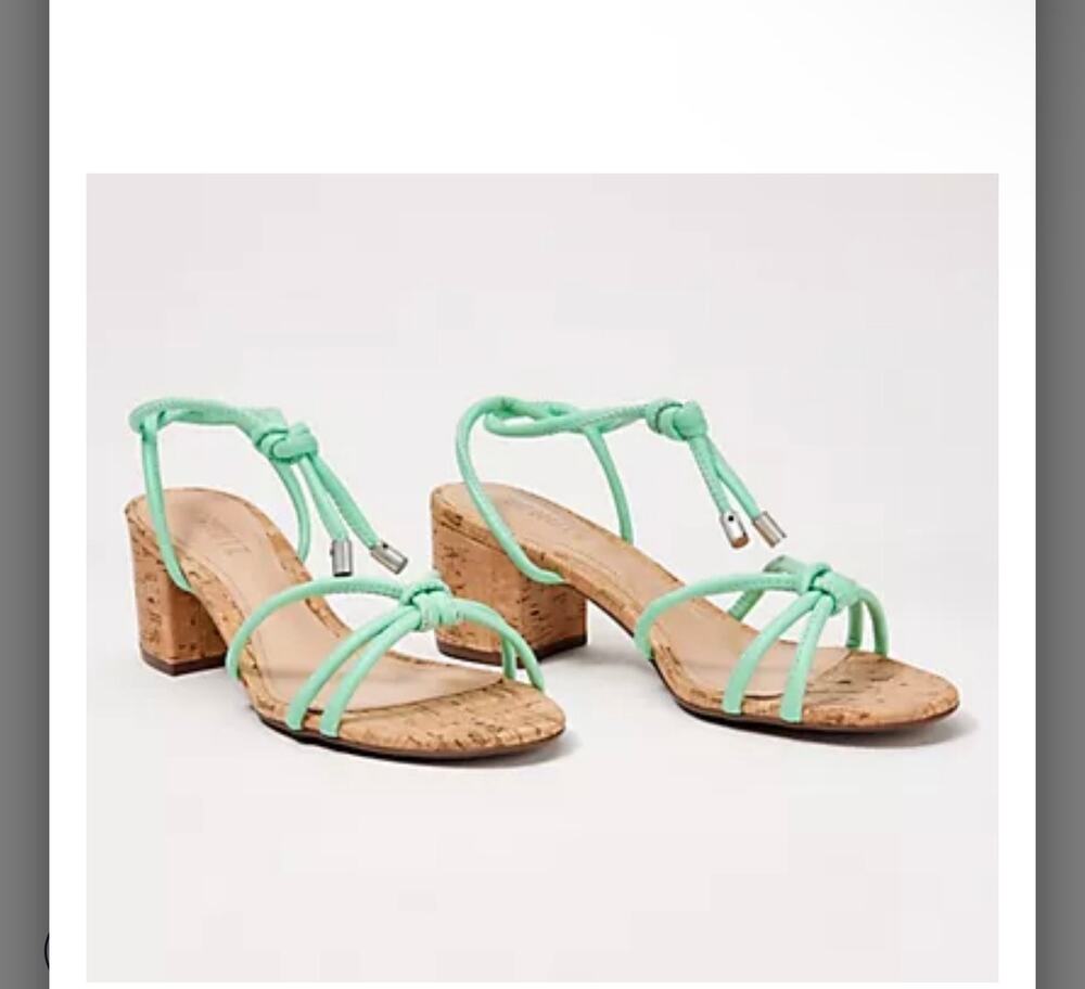 New Schutz Suzy leather & coral block heel sandals 6 deep mint
